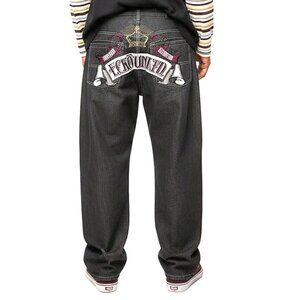 Vintage Y2K Ecko Unltd Baggy Black Jeans Men's Skater Hip Hop Embroidered Denim
